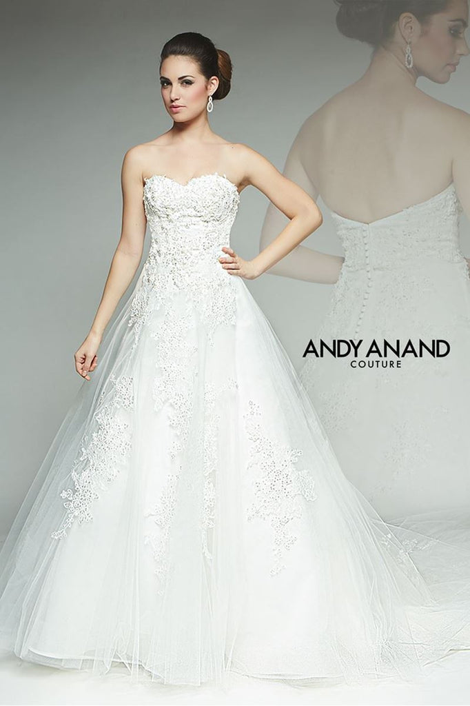 Lace ruffle A-line ball gown wedding dress
