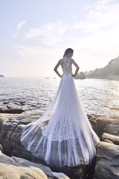 sachin and babi light blue dress V Neck Cap Sleeves Chiffon Beach Wedding Dress main image 1