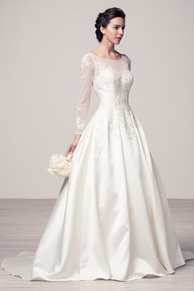 Wedding dress lace BATEAU NECK, LONG SLEEVE, A-LINE – Bela Bridal