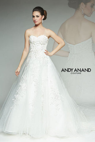 Lace ruffle A-line ball gown wedding dress