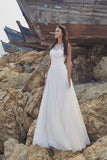 Chic Bohemian beach look lace chiffon satin A-line ball gown wedding dress