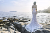 Chic Bohemian beach look lace chiffon satin wedding dress