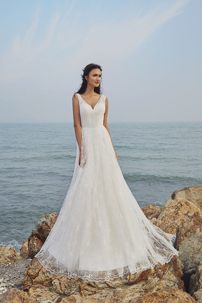 chic Bohemian beach look lace chiffon satin fit & flare wedding dress chic Bohemian beach look lace chiffon satin fit & flare wedding dress