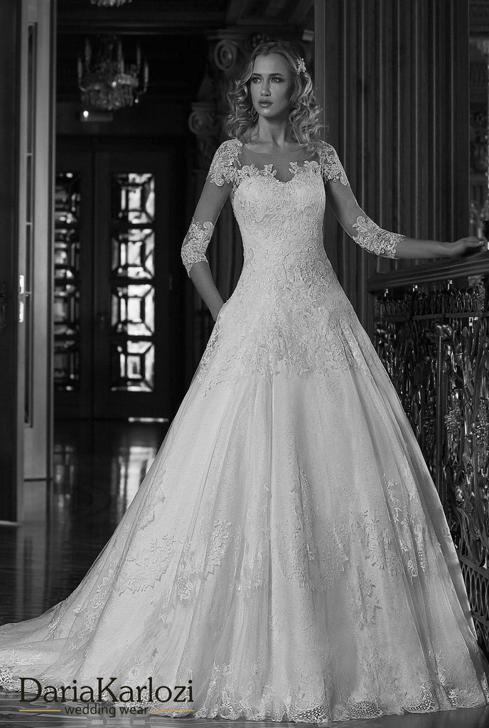 lace tulle wedding dress ball gown A-Line long sleeve