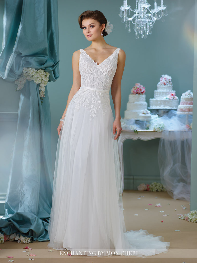 Designer lace tulle A-line ball gown wedding dress
