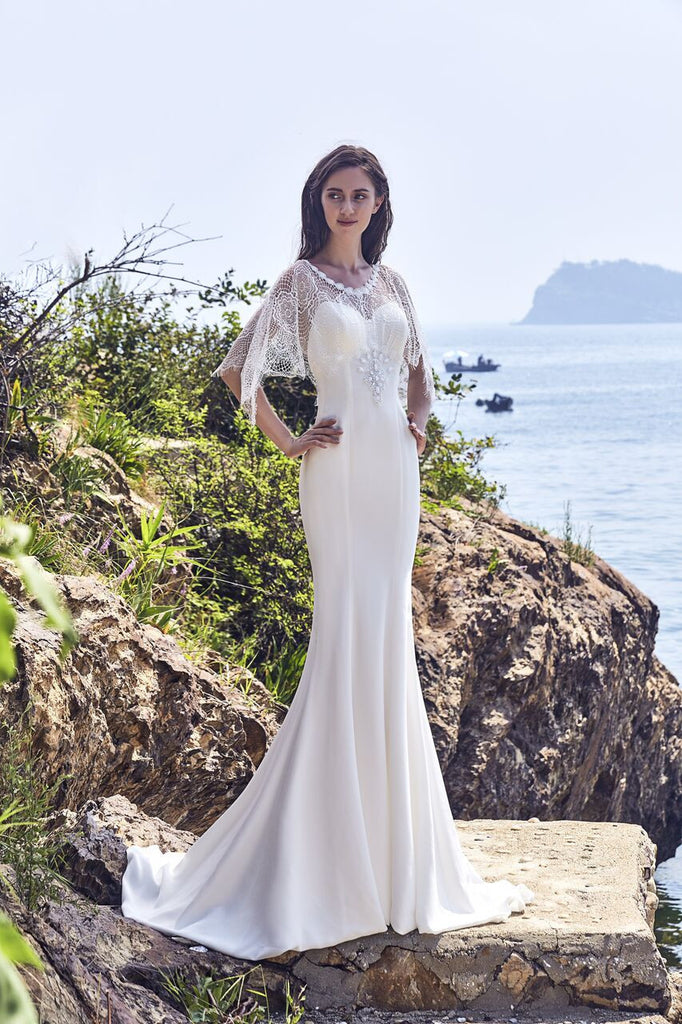 Chic Bohemian beach look lace chiffon satin wedding dress Bela Bridal Chic Bohemian beach look lace chiffon satin wedding dress Bela Bridal