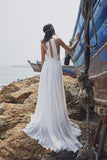 Chic Bohemian beach look lace chiffon satin  fit & flare wedding dress