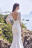Chic Bohemian beach look lace chiffon satin wedding dress
