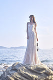 Chic Bohemian beach look lace chiffon satin fit & flare wedding dress