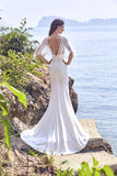 Chic Bohemian beach look lace chiffon satin wedding dress