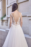 Chic Bohemian beach look lace chiffon satin A-line ball gown wedding dress