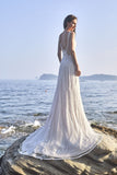 Chic Bohemian beach look lace chiffon satin fit & flare wedding dress