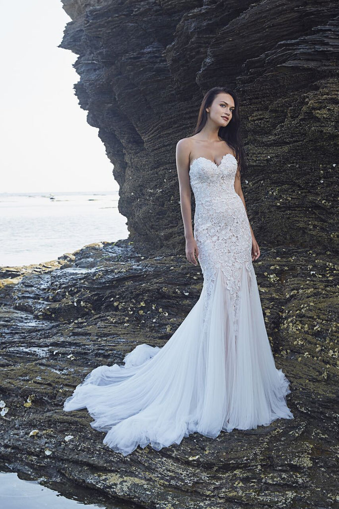 Chic Bohemian beach look lace chiffon satin wedding dress Bela Bridal Chic Bohemian beach look lace chiffon satin wedding dress Bela Bridal