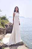 Chic Bohemian beach look lace chiffon satin A-line wedding dress