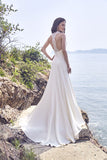 Chic Bohemian beach look lace chiffon satin A-line wedding dress