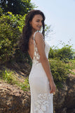 Chic Bohemian beach look lace chiffon satin  fit & flare wedding dress