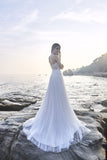 Chic Bohemian beach look lace chiffon satin A-line wedding dress
