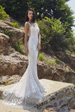 Chic Bohemian beach look lace chiffon satin  fit & flare wedding dress