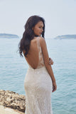Chic Bohemian beach look lace chiffon satin fit & flare wedding dress