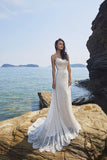 Chic Bohemian beach look lace chiffon satin A-line ball gown wedding dress