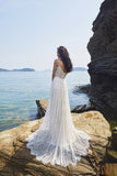 Chic Bohemian beach look lace chiffon satin A-line ball gown wedding dress