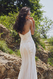 Chic Bohemian beach look lace chiffon satin wedding dress