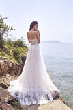 Chic Bohemian beach look lace chiffon satin A-line ball gown wedding dress