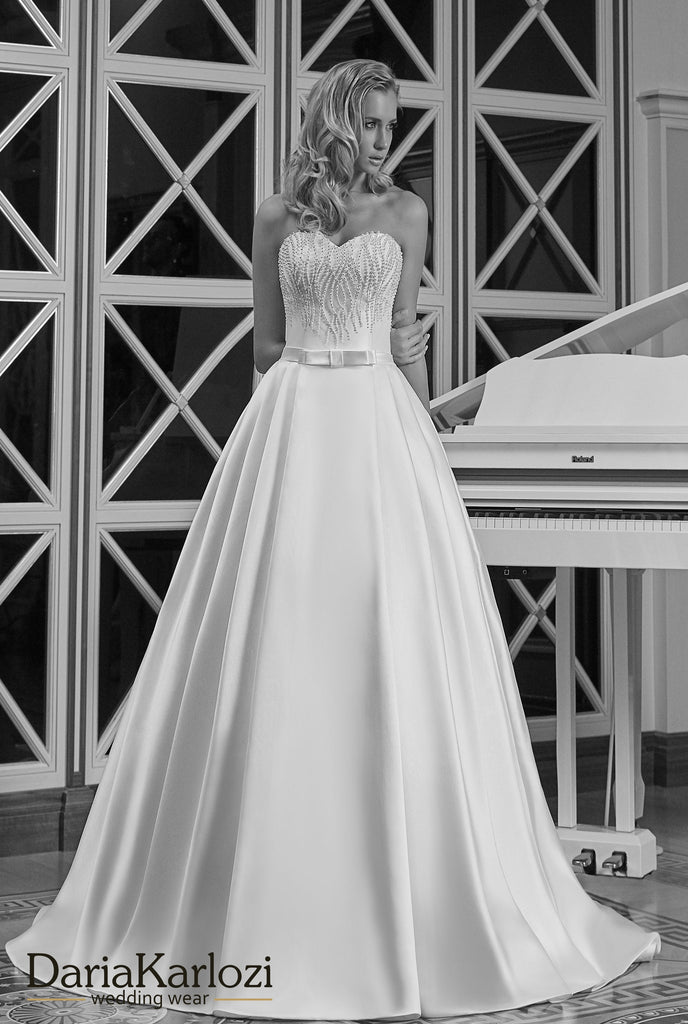 Lace rhinestones pearl wedding dress ball gown A-Line