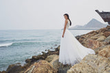 Chic Bohemian look beach lace chiffon satin A-line wedding dress