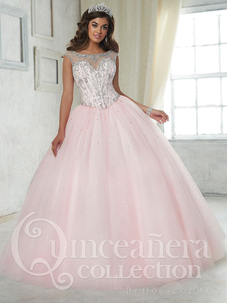 sweet 16 dresses white and pink Pink Tulle Lace Long A-Line Princess Dress, Cute Puff Sleeve Sweet 16