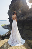 Chic Bohemian look beach lace chiffon satin A-line Wedding dress