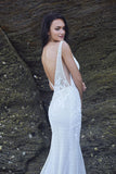 Chic Bohemian beach look lace chiffon satin wedding dress