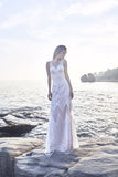 Chic Bohemian beach look lace chiffon satin wedding dress