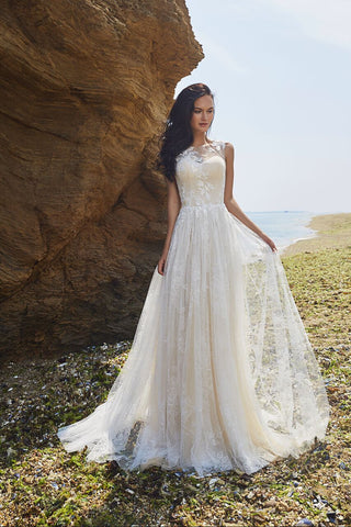 Designer Chic Bohemian beach look lace chiffon satin  wedding dress