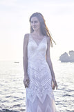 Chic Bohemian beach look lace chiffon satin wedding dress