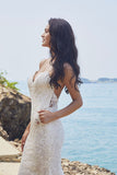 Chic Bohemian beach look lace satin wedding dress