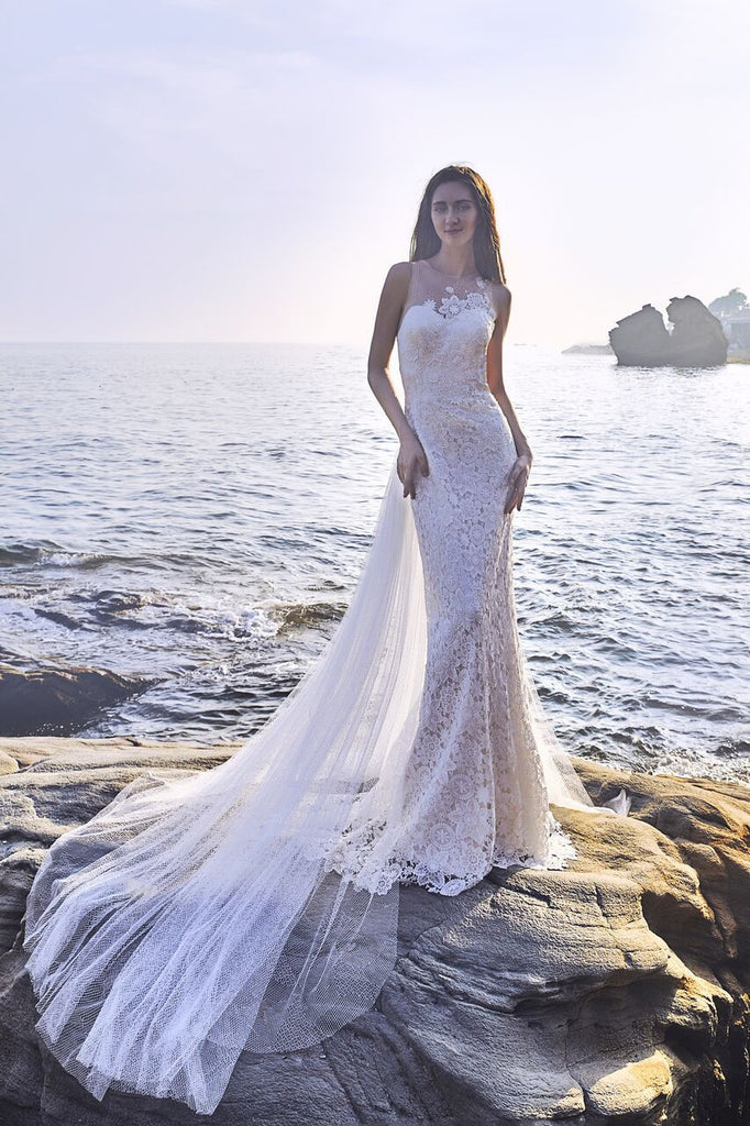 Chic Bohemian beach look lace chiffon satin wedding dress Bela Bridal Chic Bohemian beach look lace chiffon satin wedding dress Bela Bridal