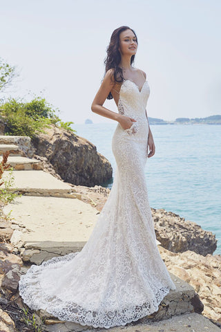Chic Bohemian beach look lace satin wedding dress