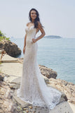 Chic Bohemian beach look lace satin wedding dress