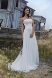 Chic Bohemian look beach lace chiffon satin A-line wedding dress