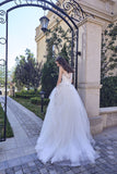 Chic Bohemian beach look lace chiffon satin A-line ball gown wedding dress