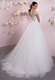 Lace tulle strapless short sleeve ivory princess ball gown lace A-Line wedding dress..