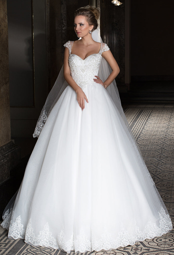 Lace tulle princess ball gown lace A-Line wedding dress..