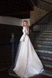 Lace tulle long sleeve princess ball gown lace A-Line wedding dress..