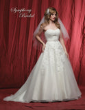 Lace beaded A-line ball gown wedding dress