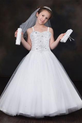 Flower girl communion lace beaded chiffon dresses