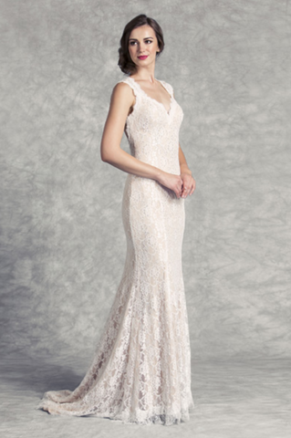 Fit and Flare Lace Wedding Dress with Keyhole