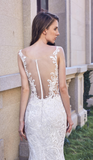 Beach lace chiffon satin pearl A-line wedding dress