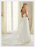 Designer lace satin tulle wedding dress..