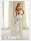 Designer lace satin tulle wedding dress..